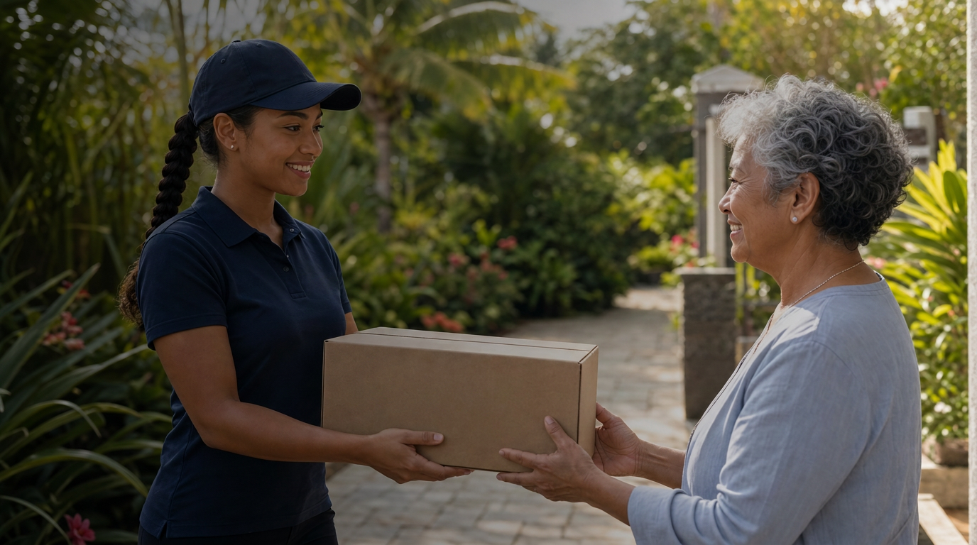 TERRAMED courier delivering an orthopedic package to a customer in Mauritius